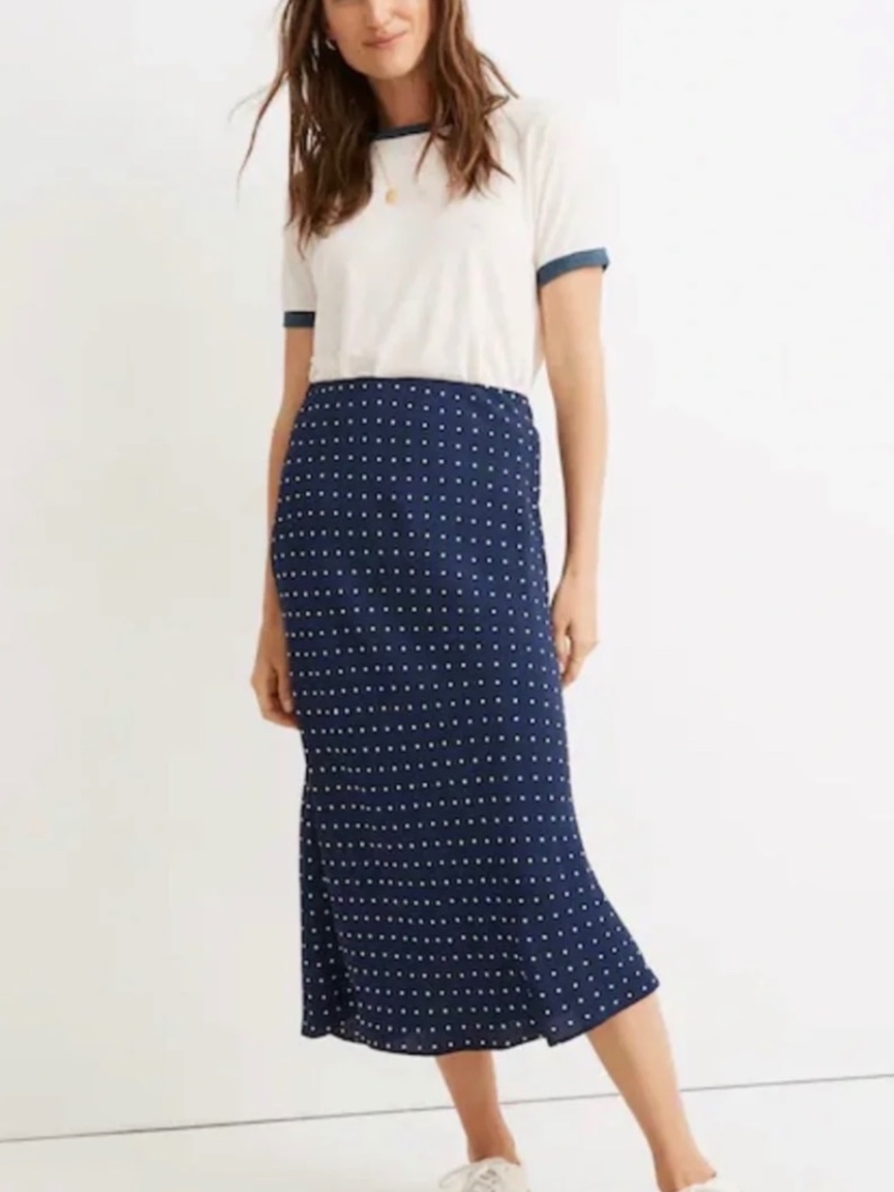 NWT Madewell Midi Slip Skirt Polka Dot Bengali Indigo Size 6